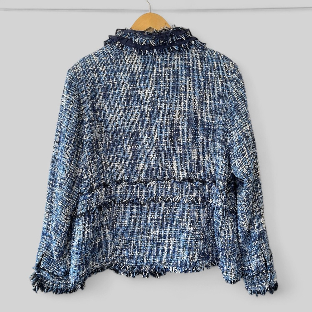 Chico's Blue Tweed Fringed Blazer - Picture 2 of 9